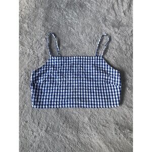 River Island Studios Blue Gingham Smocked Crop Top Adjustable Straps Size 12